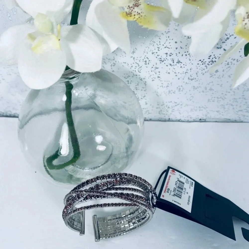 🆕 Simply Vera Vera Wang Silver & Pink Rhinestone Cuff Bracelet